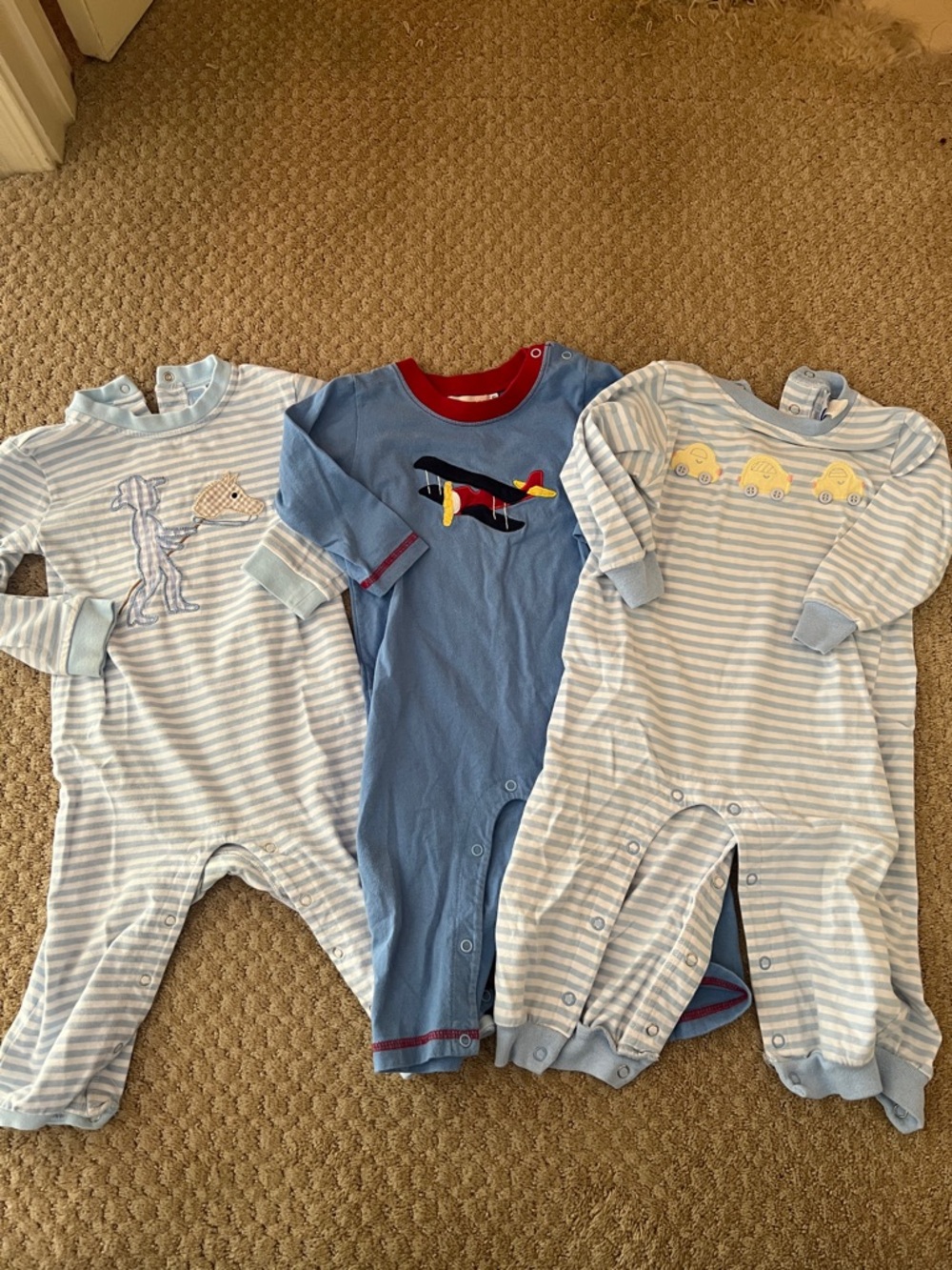 set of 3 Blue One-Piece long rompers for boys 18 months